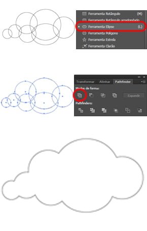 Aqui estamos tentando criar uma nuvem usando a ferramenta Ellipse do Illustrator