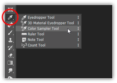 Escolhendo a Color Sampler Tool por trás da ferramenta Eyedropper.