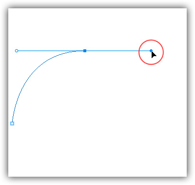 Clique uma vez para adicionar um ponto de ancoragem e, em seguida, clique para adicionar um segundo ponto de ancoragem e arraste as alças de direção para criar uma curva.