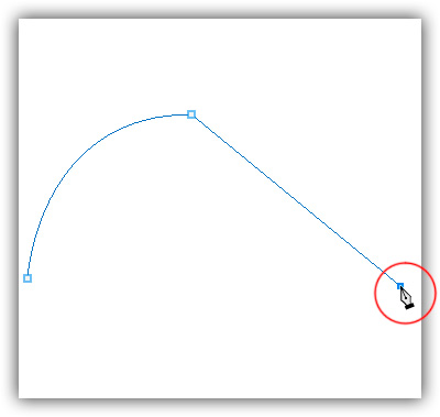 Com a alça de direção à direita removida, clicar para adicionar um novo ponto de ancoragem adiciona um segmento de caminho reto entre os dois pontos.