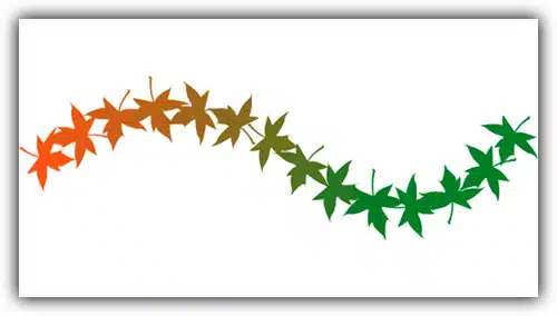 A cor das folhas muda de laranja (cor do primeiro plano) para verde (cor do plano de fundo) em 10 etapas.