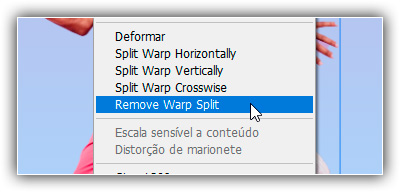 Escolhendo o comando "Remove Warp Split".